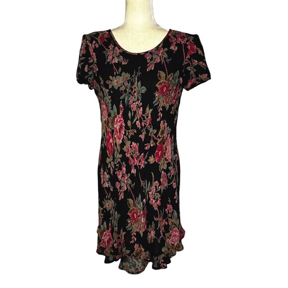 Liz Claiborne Dresses & Skirts - Vintage 90s Liz Claiborne Black Floral Sheer Dress Ruffle Hem Size 6 Grunge